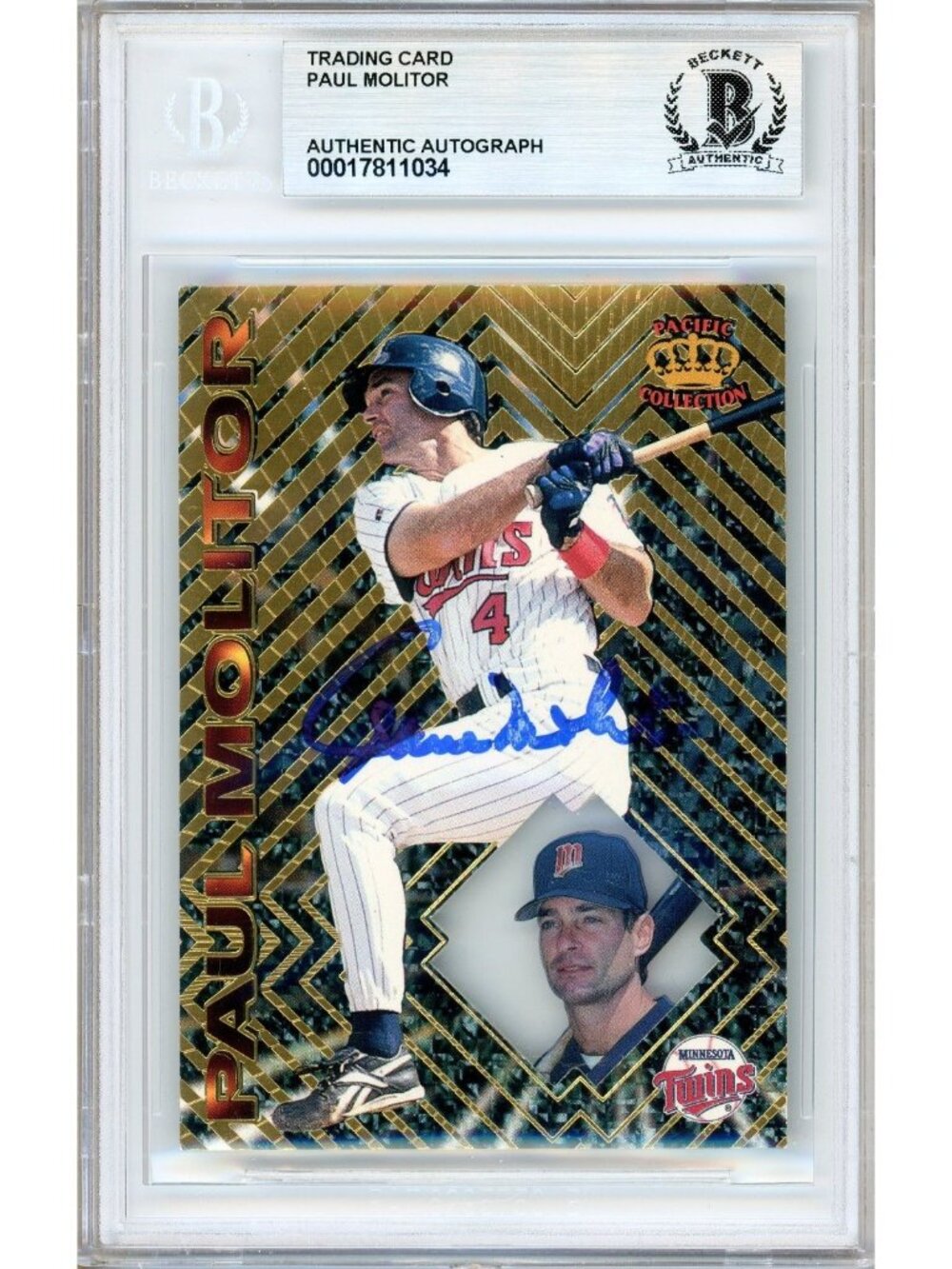Paul Molitor Signed 1997 Pacific Crown Prism #47 Minnesota Twins BAS Slab Auto
